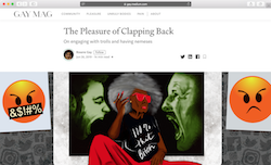 Screenshot of an article published in Gay titled 'The Pleasure of Claping Back' by Roxanne Gay.